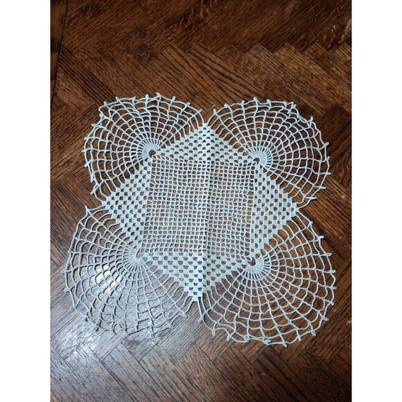 Vintage Handmade Crocheted Square-ish, Doily, Ivory, 11", - Picture 1 of 3